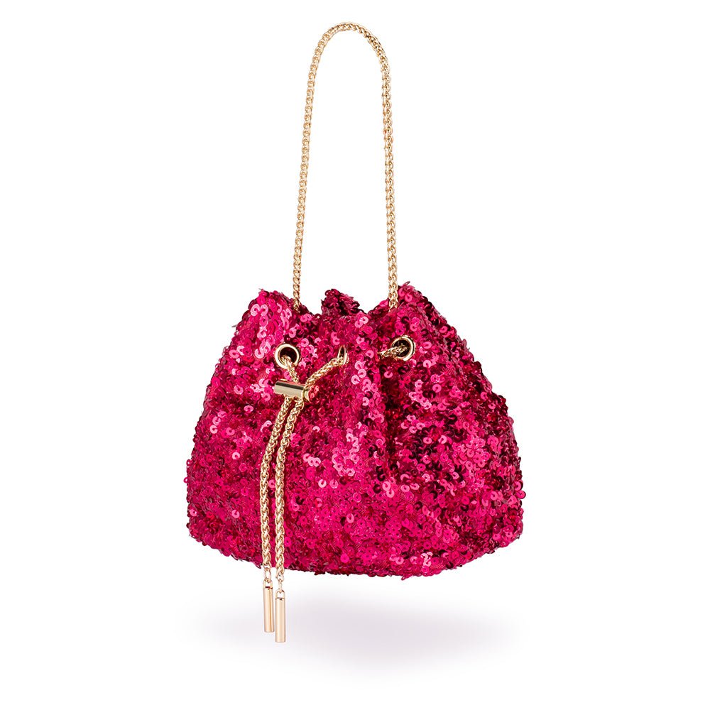 Olga Berg ILANA Sequin Drawstring Bag (Fuchsia)