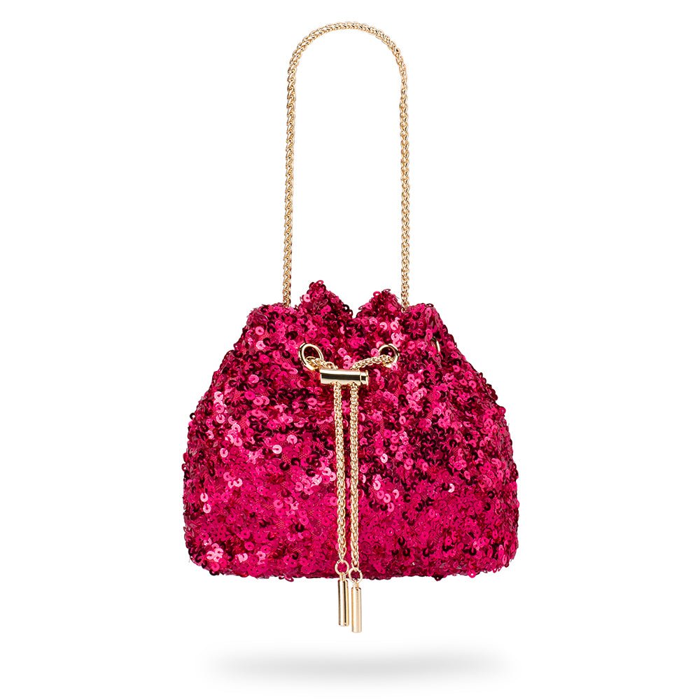 Olga Berg ILANA Sequin Drawstring Bag (Fuchsia)