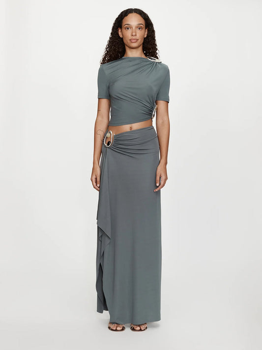 Image of a model wearing Skirts. Productname: CHRISTOPHER ESBER Orica Crystal Cascade Jersey Skirt in Granite colour by brand - CHRISTOPHER ESBER