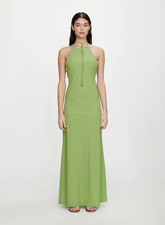 Image of Dresses. Productname: CHRISTOPHER ESBER Beach Quartz Halter Lycra Dress in Lime colour by brand - CHRISTOPHER ESBER