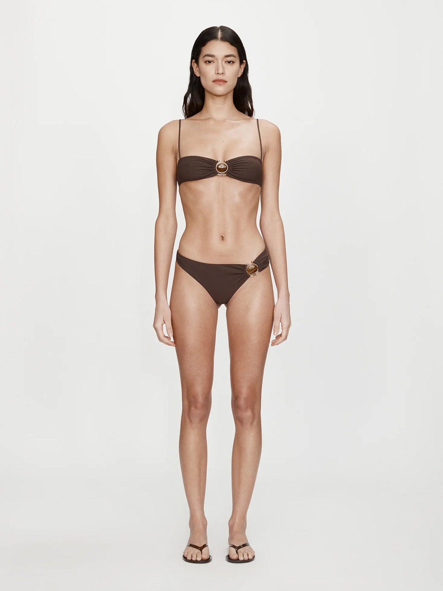 Image of Swimwear. Product name - Mineral Stone Side Ruched High Brief in Umber colour by brand - CHRISTOPHER ESBER