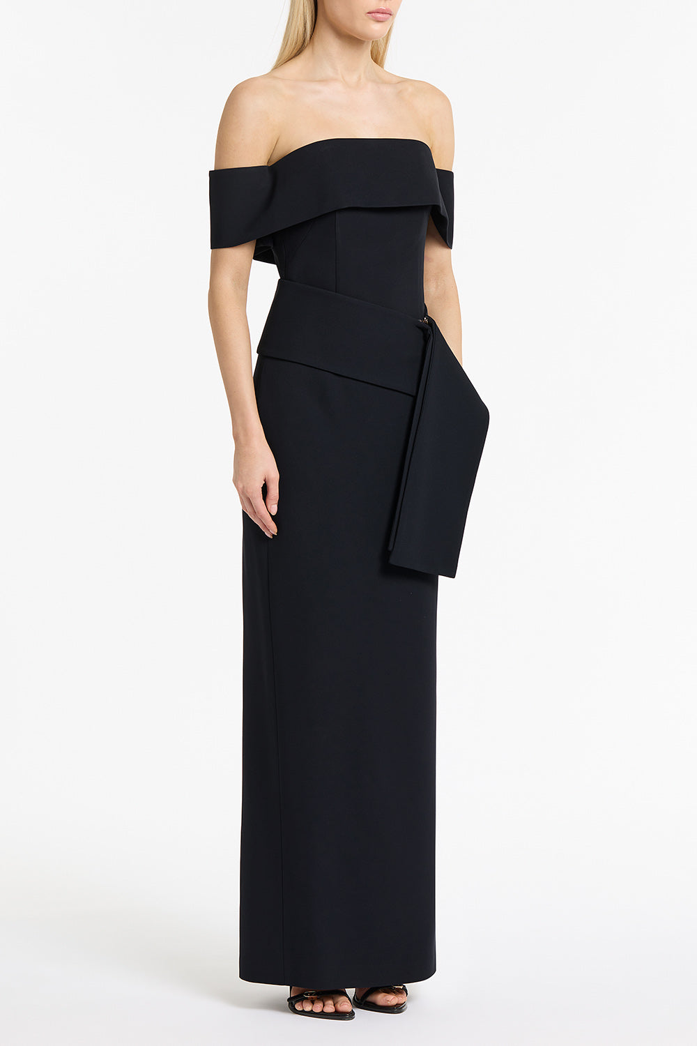 Carla Zampatti Ink Crepe La Banda Off Shoulder Gown (Cream)