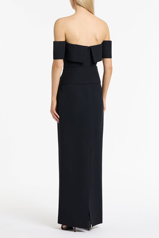 Carla Zampatti Ink Crepe La Banda Off Shoulder Gown (Cream)