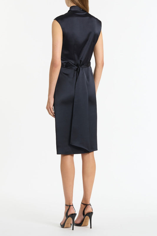 Carla Zampatti Ink Satin Wrap Dress (Navy)