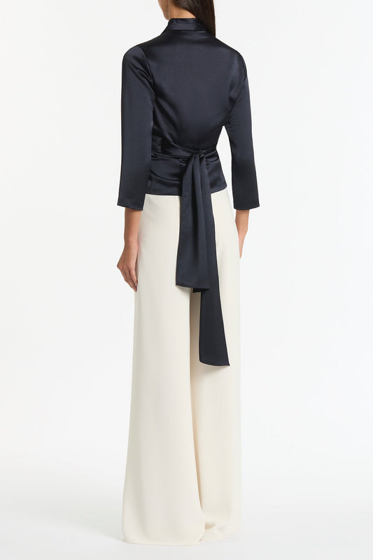 Carla Zampatti Ink Satin Wrap Top (Navy)