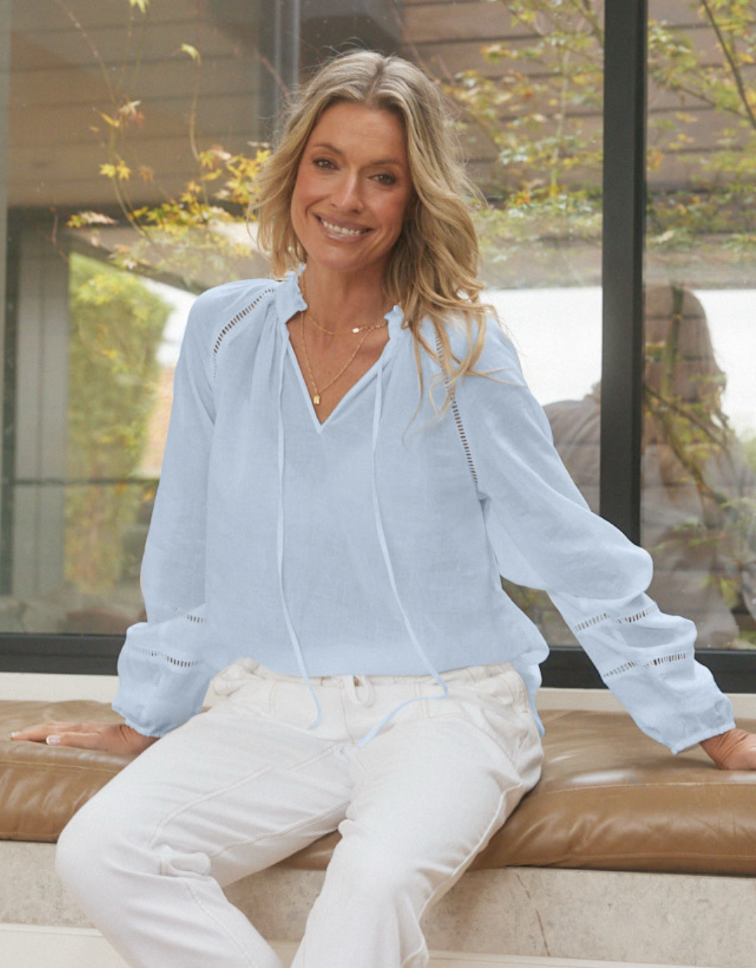 White & Co. Isabelle Blouse (Ice Blue)