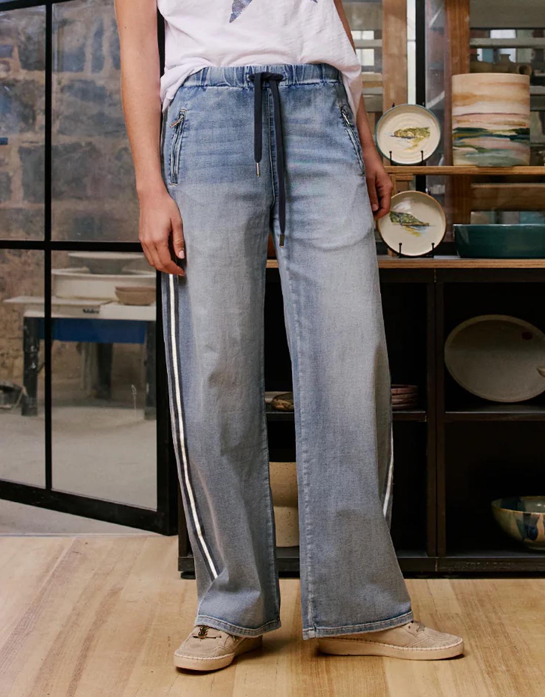 Italian Star Glam Track Jean (Navy Stripe)
