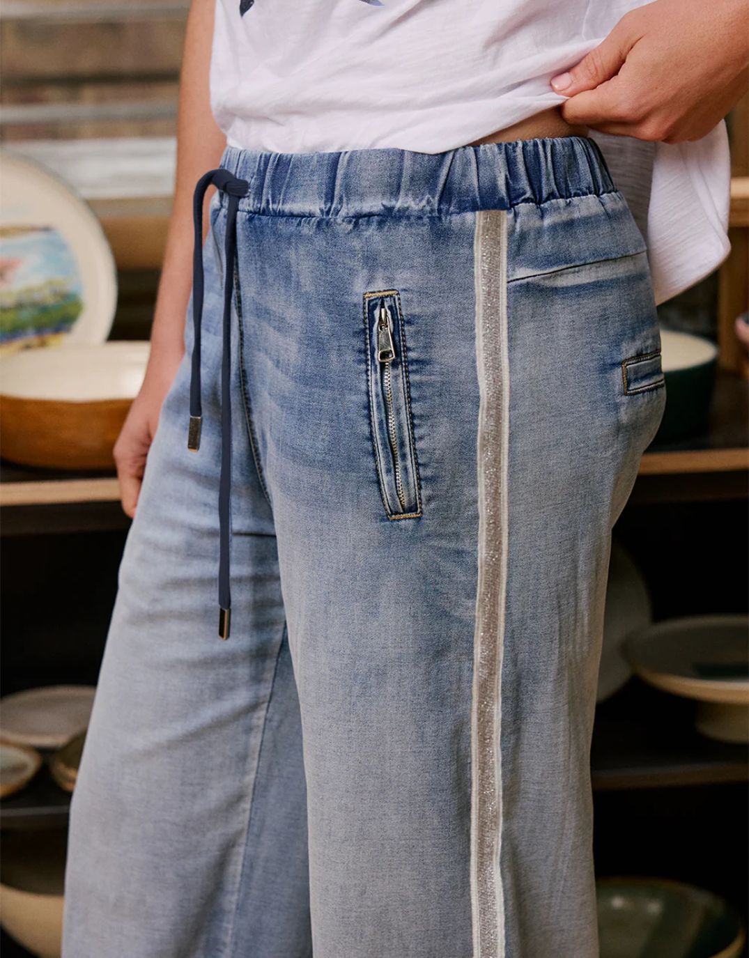 Italian Star Glam Track Jean (Silver Stripe)