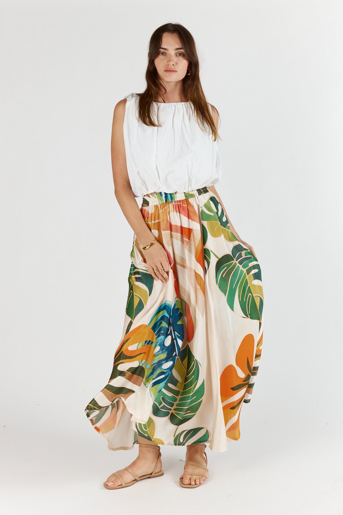 Image of a model wearing Skirts. Productname: Itami Bloom Skirt White in White colour by brand - Itami Division