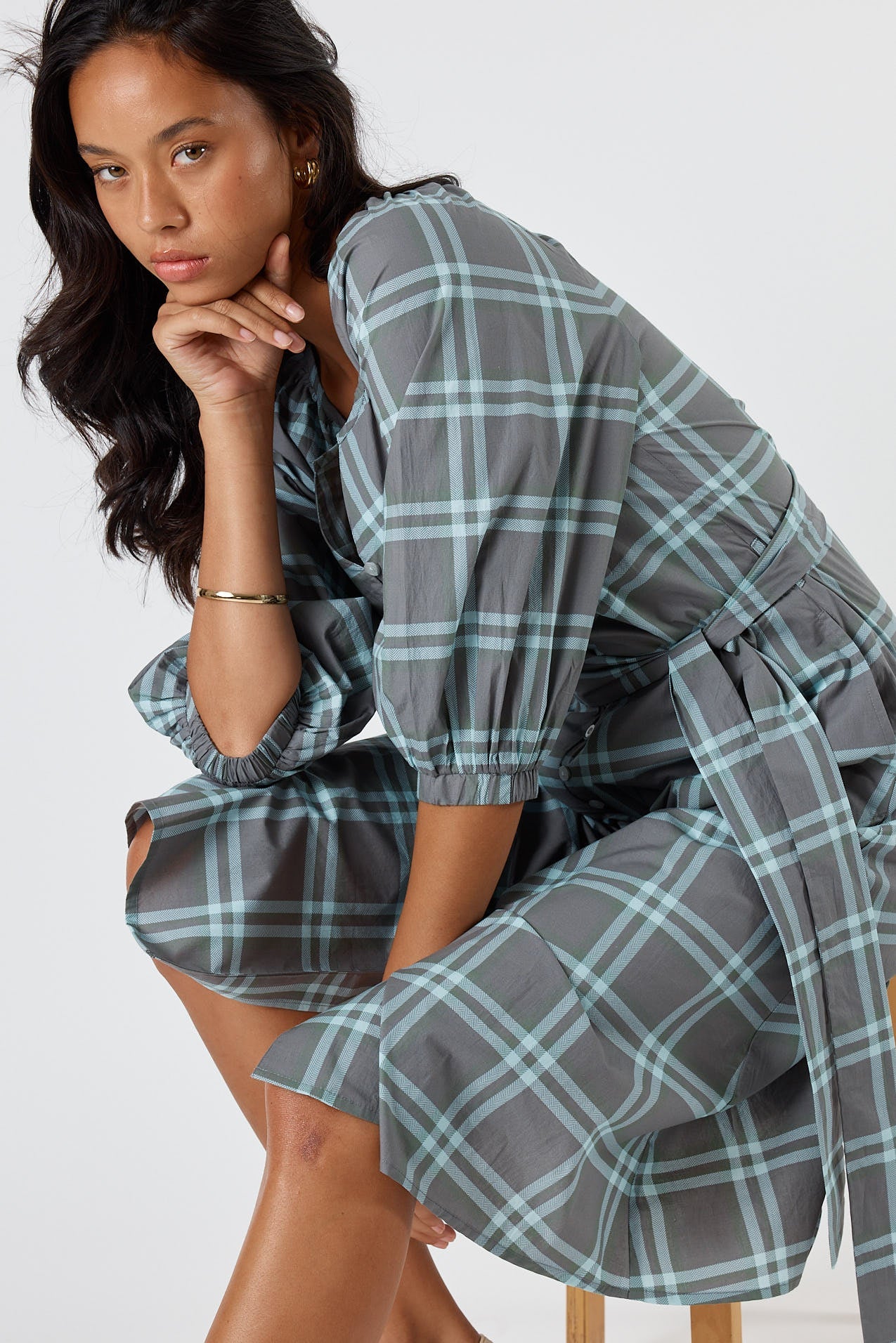 Image of Dresses. Product name - Itami Check Button Midi Dress Green in Green colour by brand - Itami Division