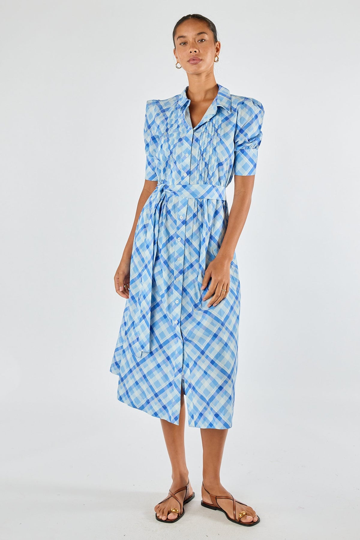 Division Itami Check Ruched Midi (Blue)