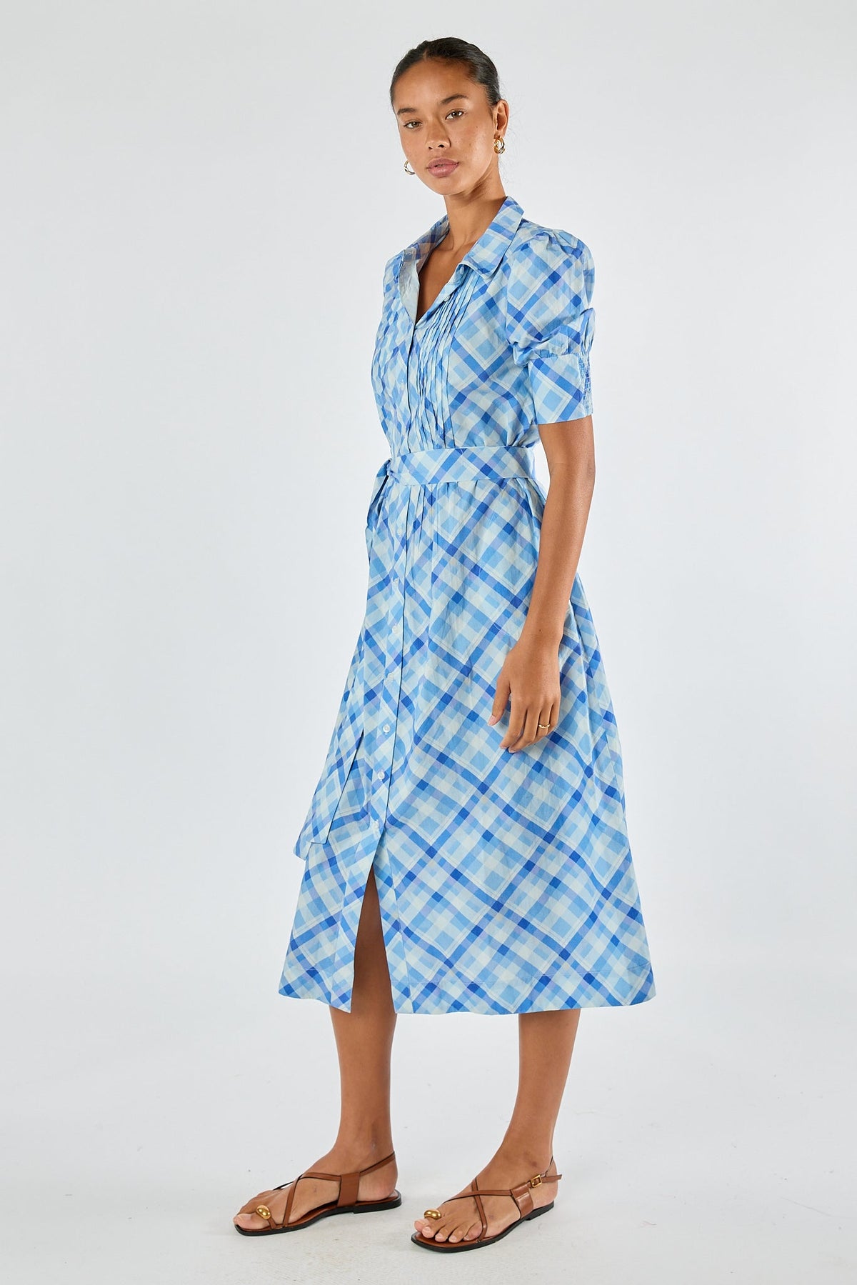 Division Itami Check Ruched Midi (Blue)