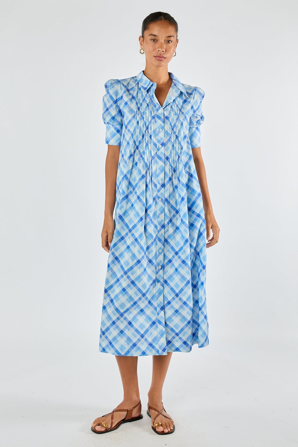 Division Itami Check Ruched Midi (Blue)