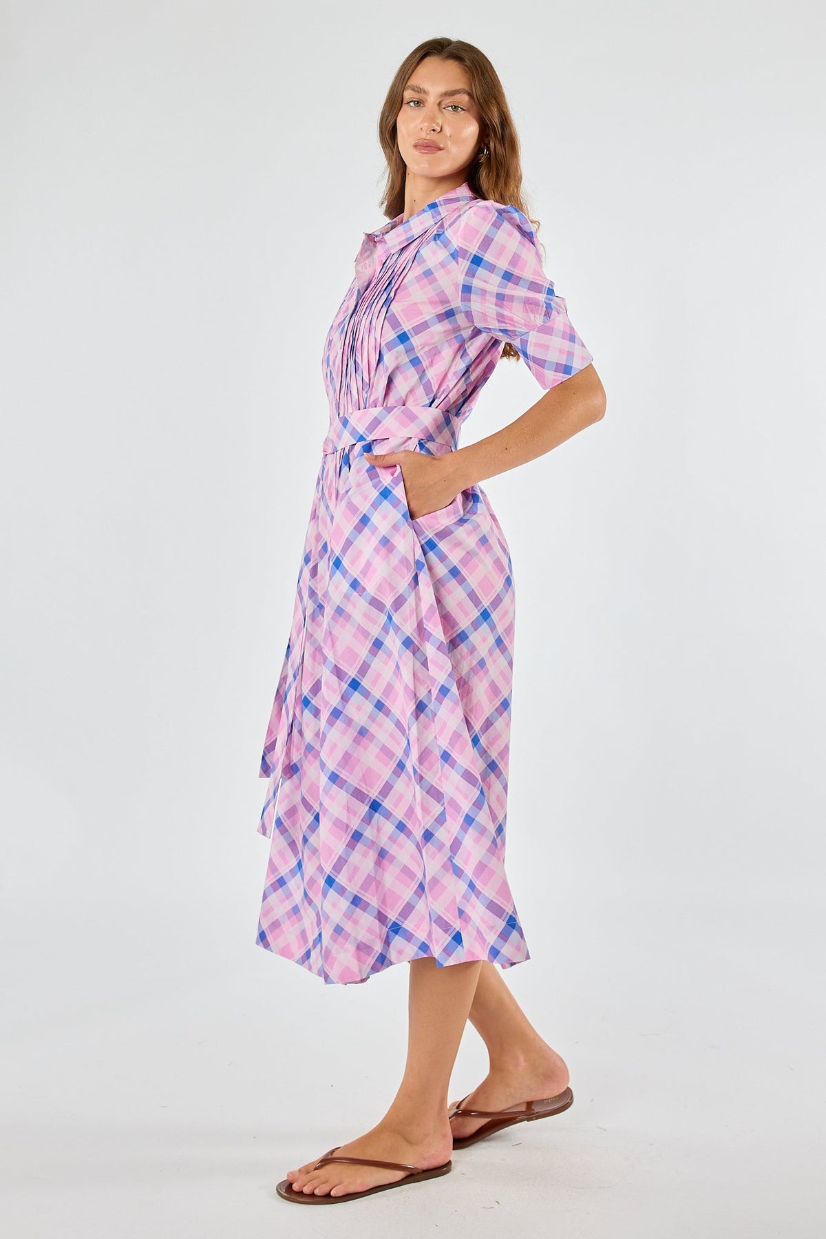 Division Itami Check Ruched Midi (Pink)