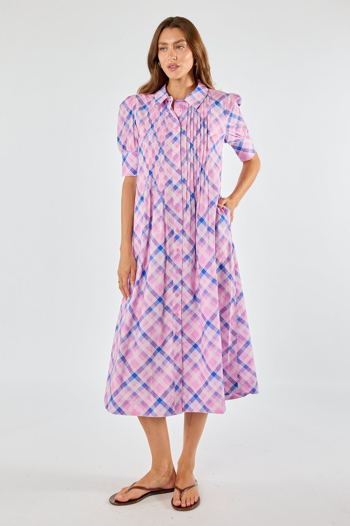 Division Itami Check Ruched Midi (Pink)