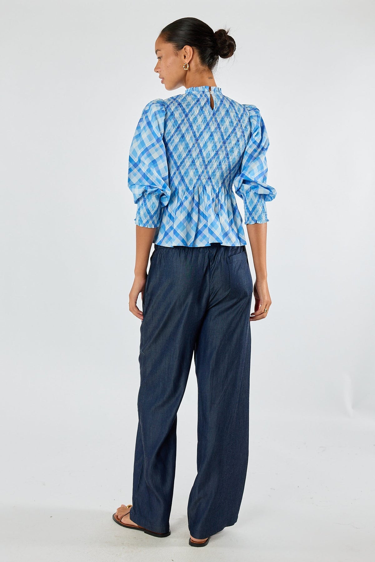 Division Itami Check Ruched Top (Blue)