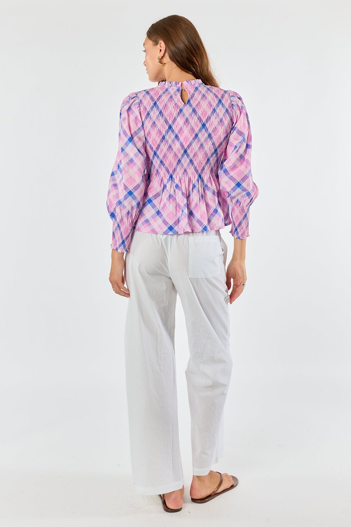 Division Itami Check Ruched Top (Pink)