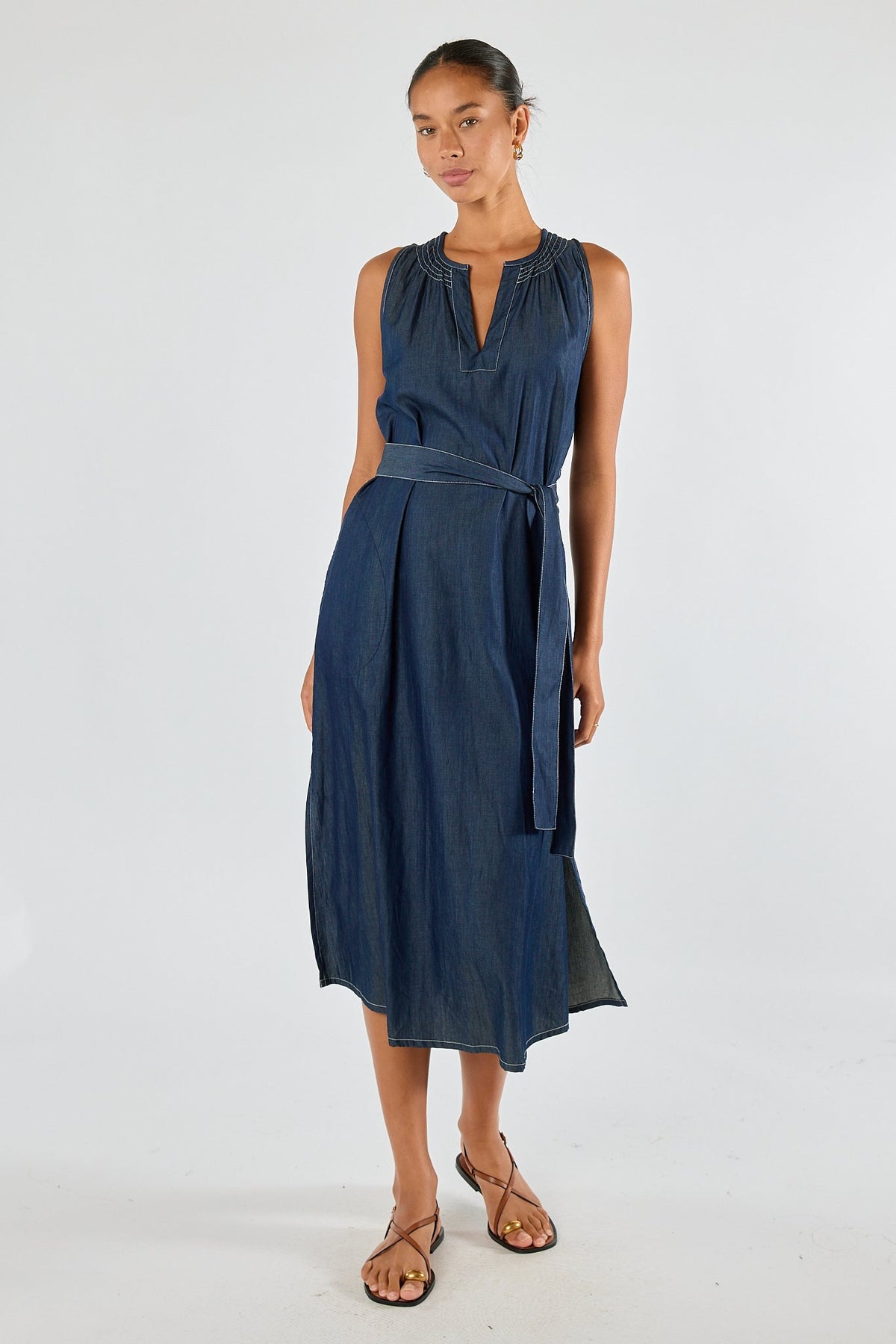 Image of Jeans. Product name - Itami Denim Sleeveless Dress in Dress colour by brand - Itami Division