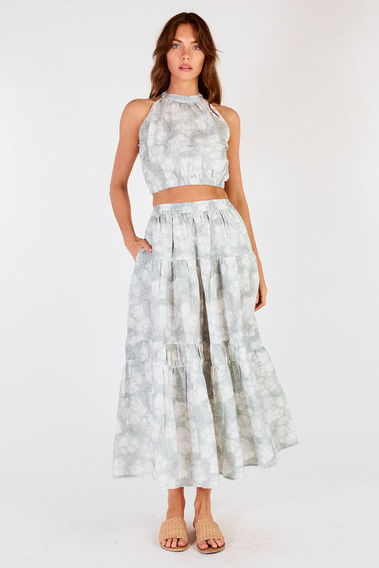 Image of a model wearing Skirts. Productname: Itami Eden Skirt Flores Xanadu in Xanadu colour by brand - Itami Division