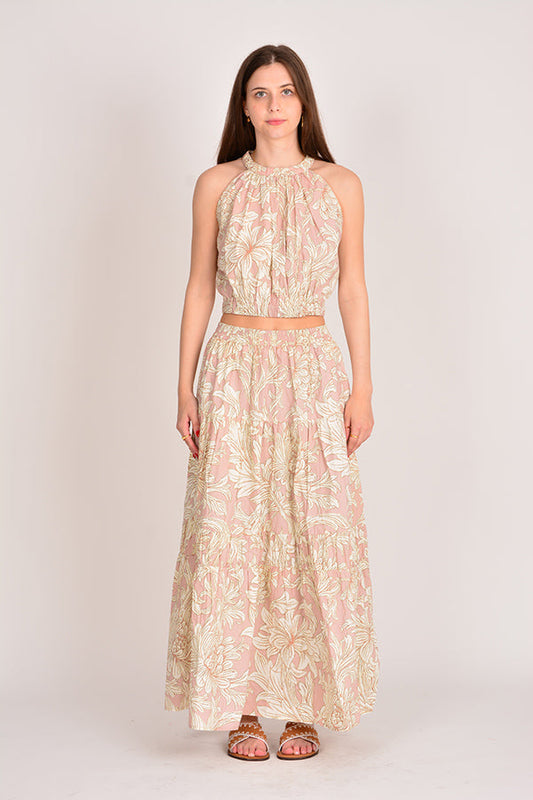 Image of a model wearing Skirts. Productname: Itami Eden Skirt Peoni in Peoni colour by brand - Itami Division