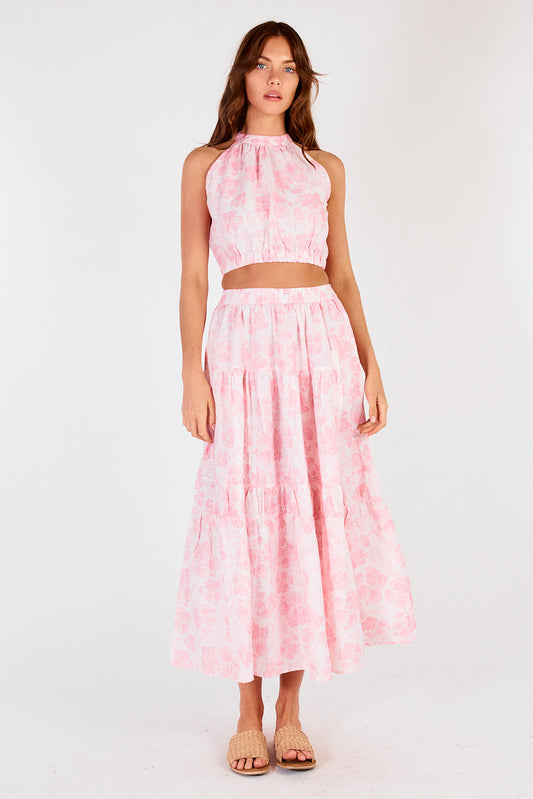 Image of a model wearing Skirts. Productname: Itami Eden Skirt Flores Pink in Pink colour by brand - Itami Division