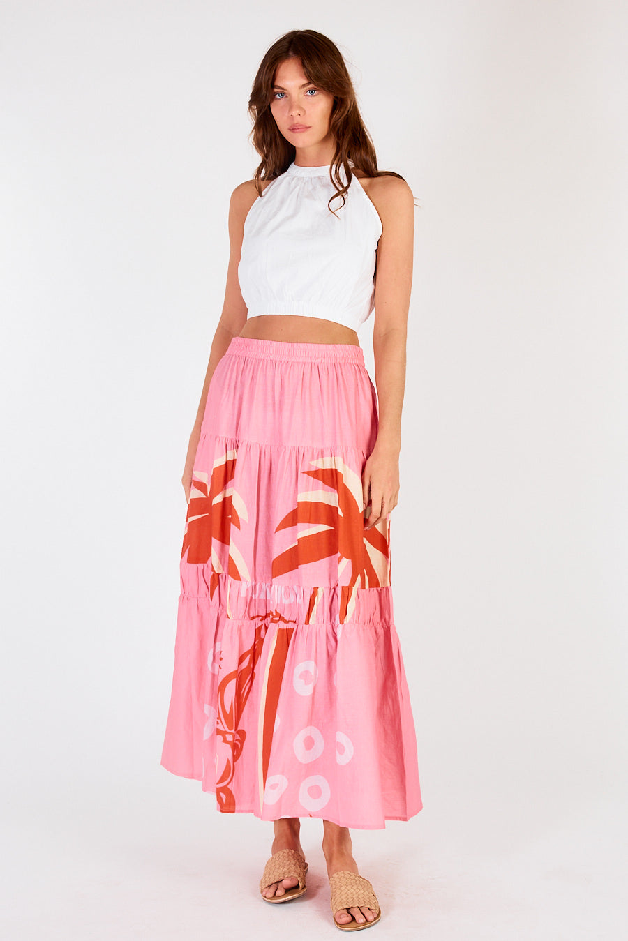 Image of a model wearing Skirts. Productname: Itami Eden Skirt Porto Nova Pink in Pink colour by brand - Itami Division