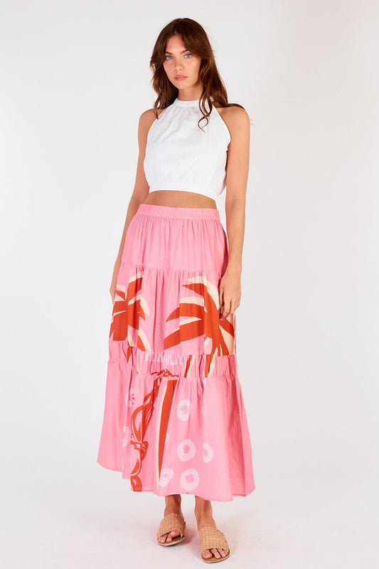 Image of a model wearing Skirts. Productname: Itami Eden Skirt Porto Nova Pink in Pink colour by brand - Itami Division