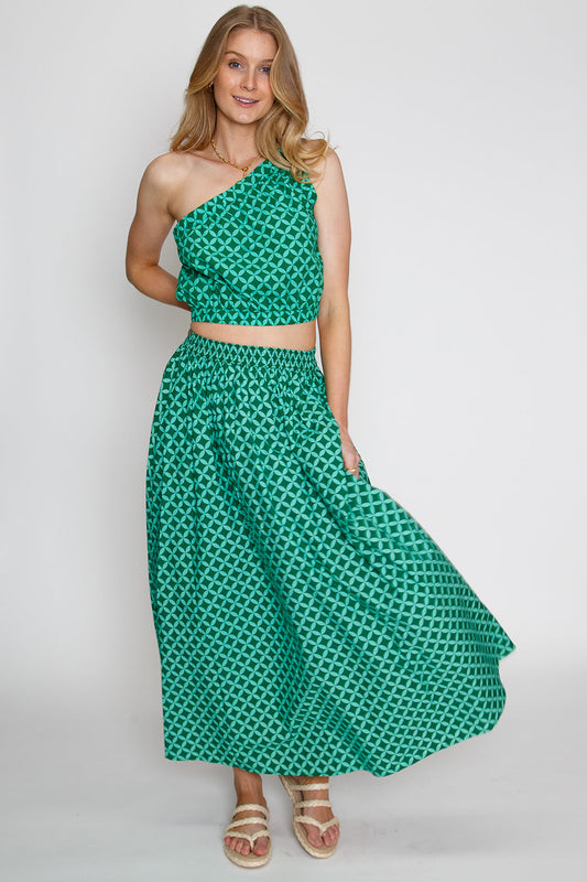 Image of a model wearing Skirts. Productname: Itami Elsa Skirt Lester Green in Green colour by brand - Itami Division