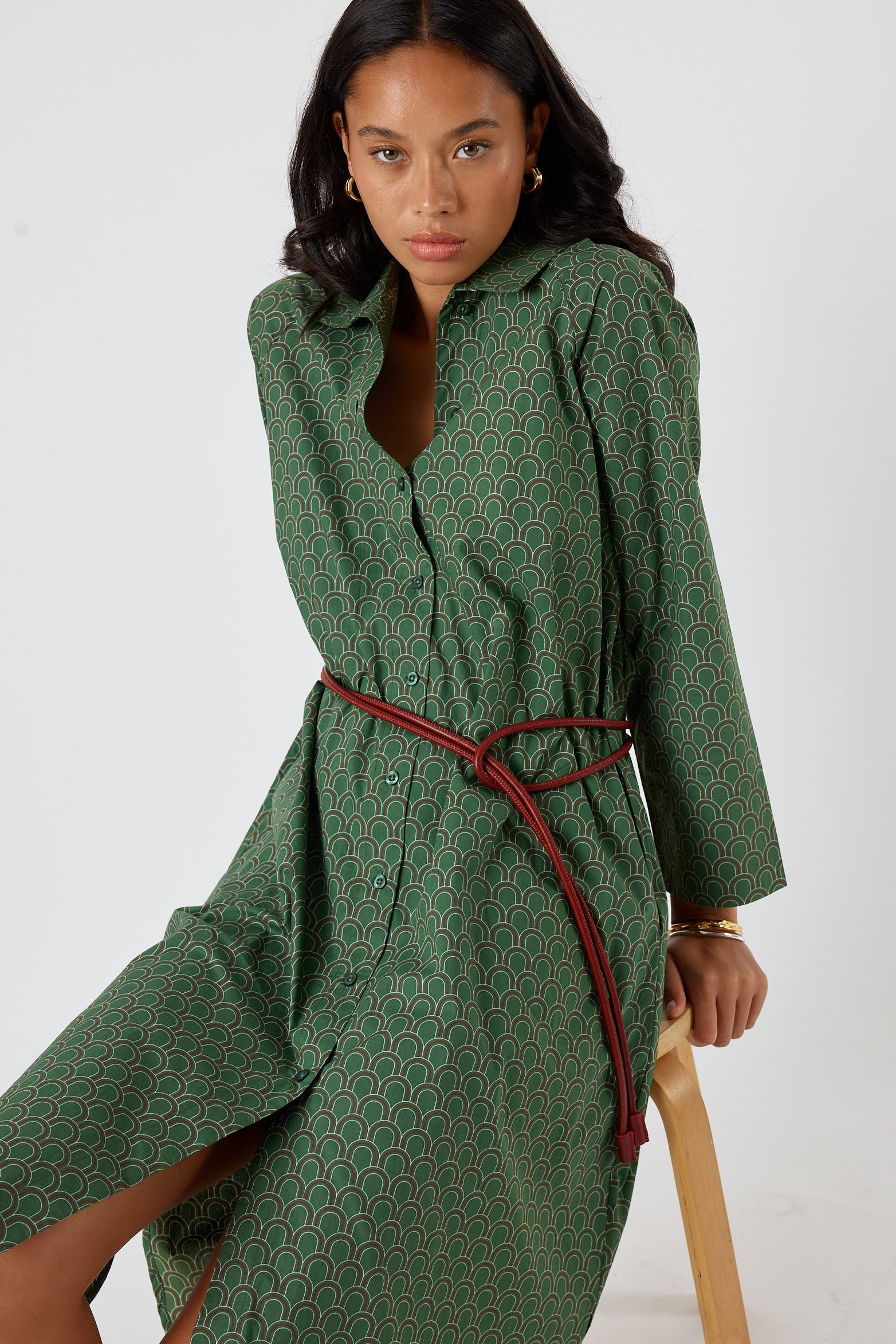 Image of Dresses. Product name - Itami Emilie Shirtdress Green in Green colour by brand - Itami Division
