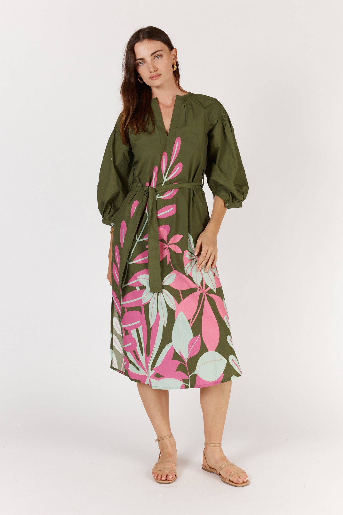 Image of Dresses. Product name - Itami Fern LS Dress Khaki in Khaki colour by brand - Itami Division