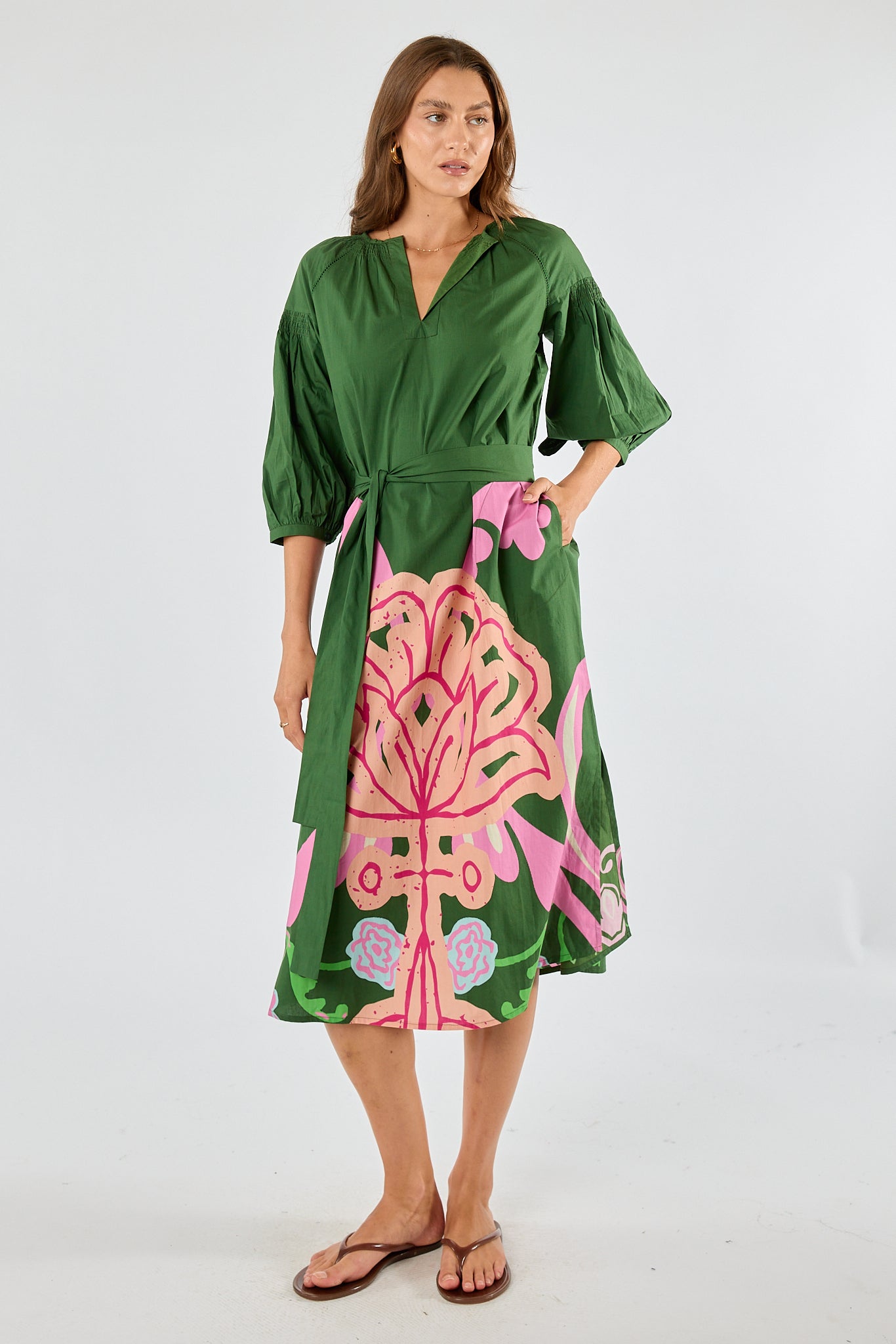 Image of Dresses. Product name - Itami Fontes Kaftan Olive in Olive colour by brand - Itami Division