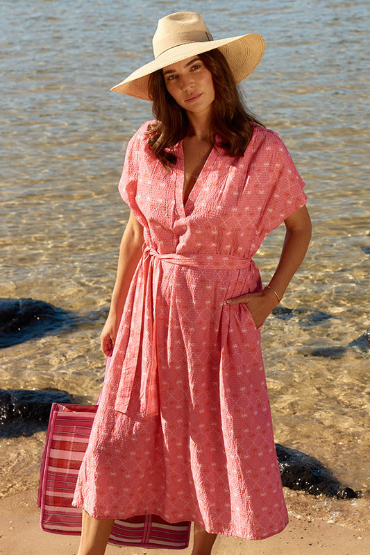 Image of Dresses. Productname: Itami Jonson Capped Sleeve Midi Almera Pink in Pink colour by brand - Itami Division