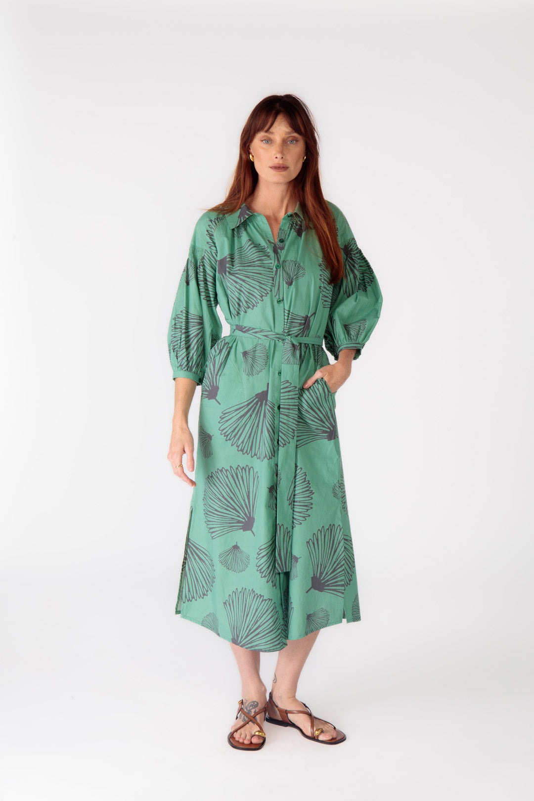 Division Itami Moussi LS Button Dress (Green)