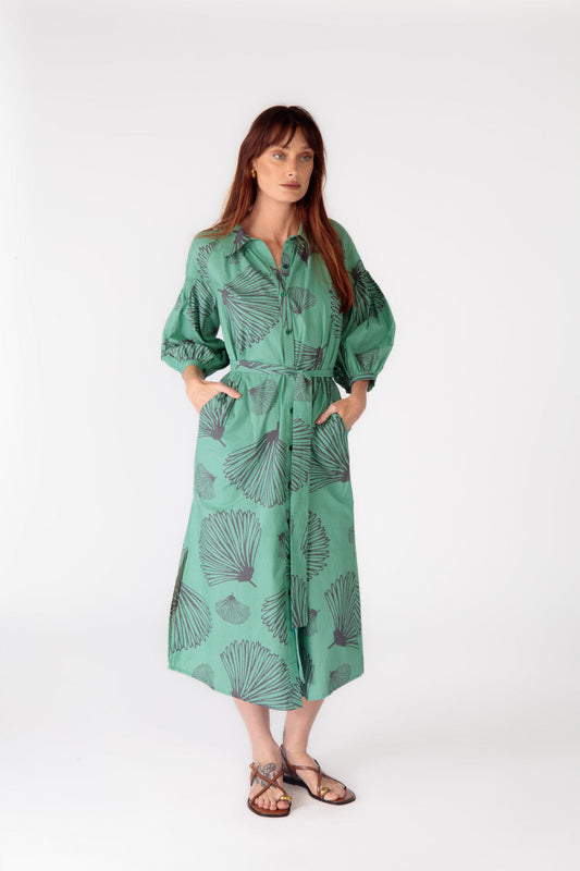 Image of Dresses. Productname: Itami Moussi LS Button Dress Green in Green colour by brand - Itami Division