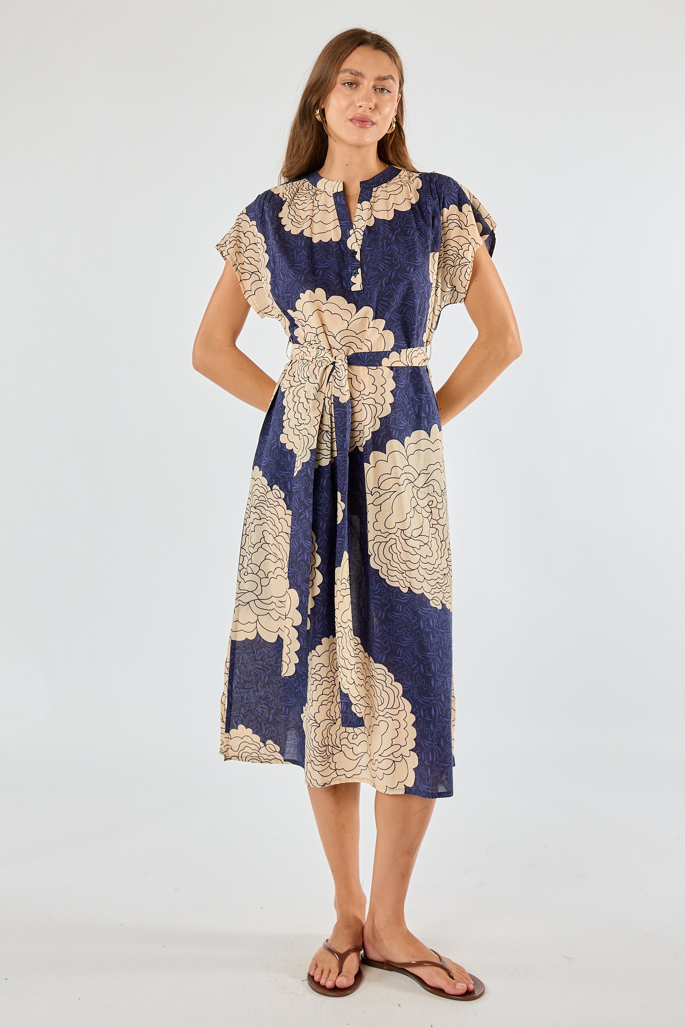 Division Itami Orient Capped Sleeve Dress (Navy)