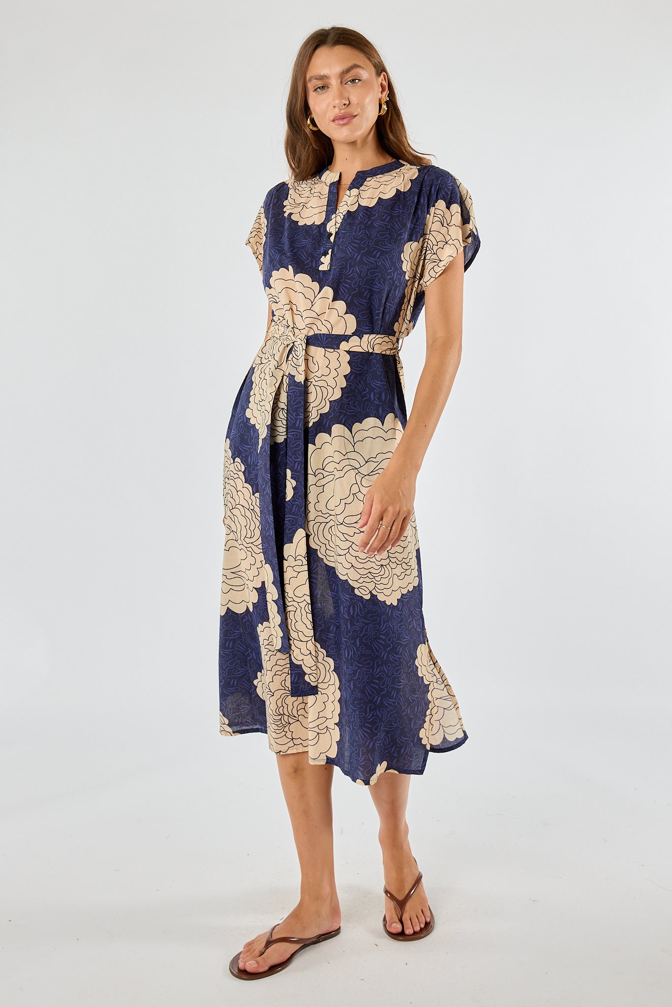 Division Itami Orient Capped Sleeve Dress (Navy)