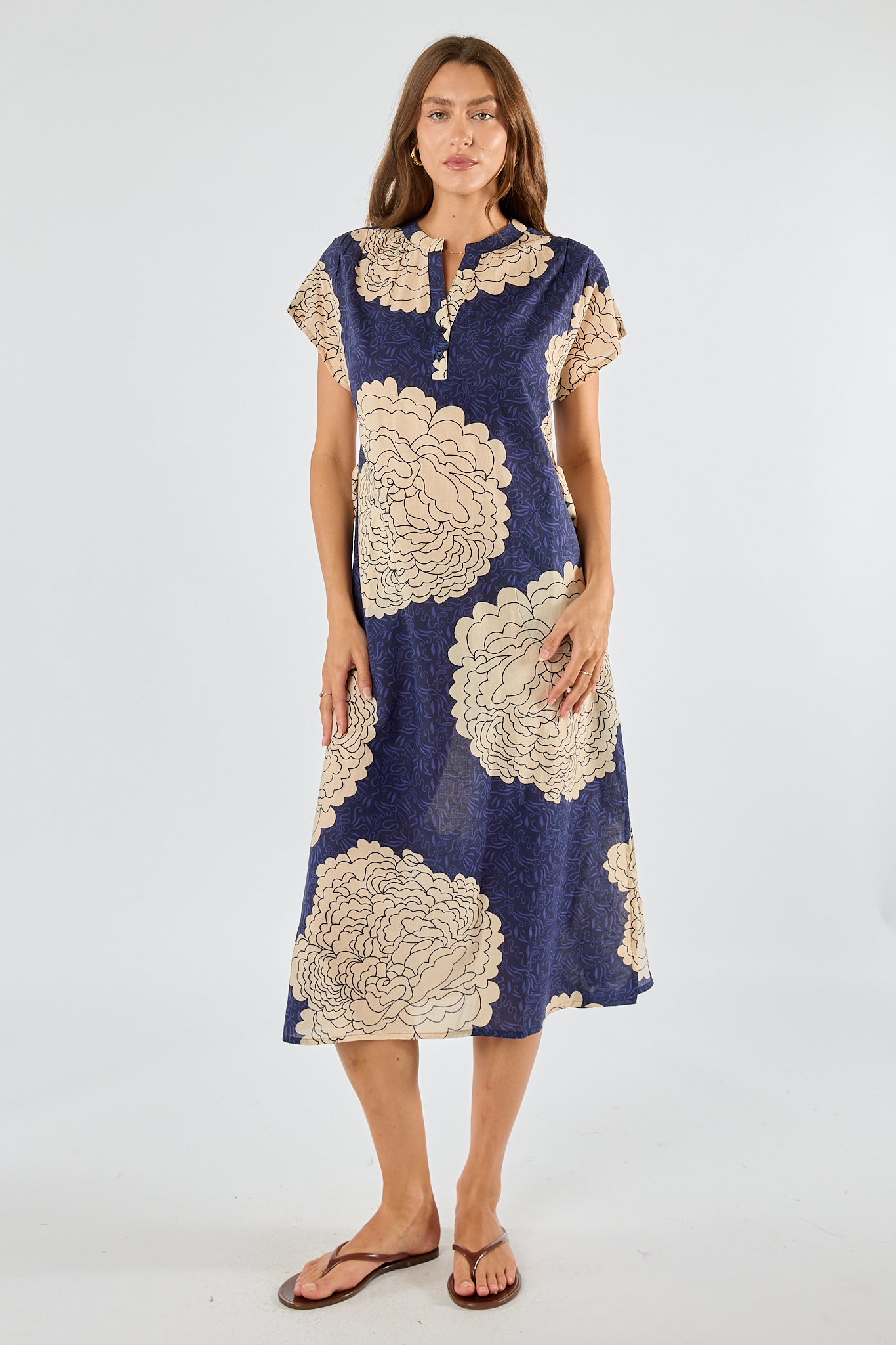 Division Itami Orient Capped Sleeve Dress (Navy)