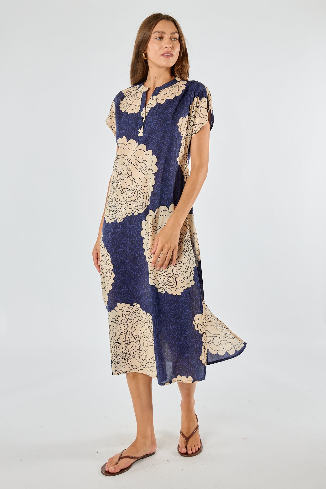 Image of Dresses. Product name - Itami Orient Capped Sleeve Dress Navy in Navy colour by brand - Itami Division
