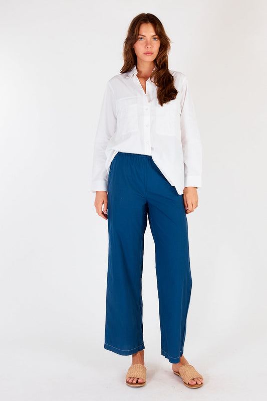 Image of a model wearing Pants. Productname: Itami Pamplone Contrast Pant Navy in Navy colour by brand - Itami Division