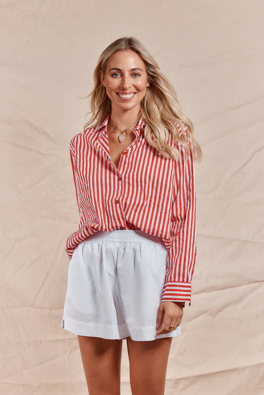 Image of Shirts. Product name - Itami Pamplone Shirt Olsen Red Stripe in Red colour by brand - Itami Division