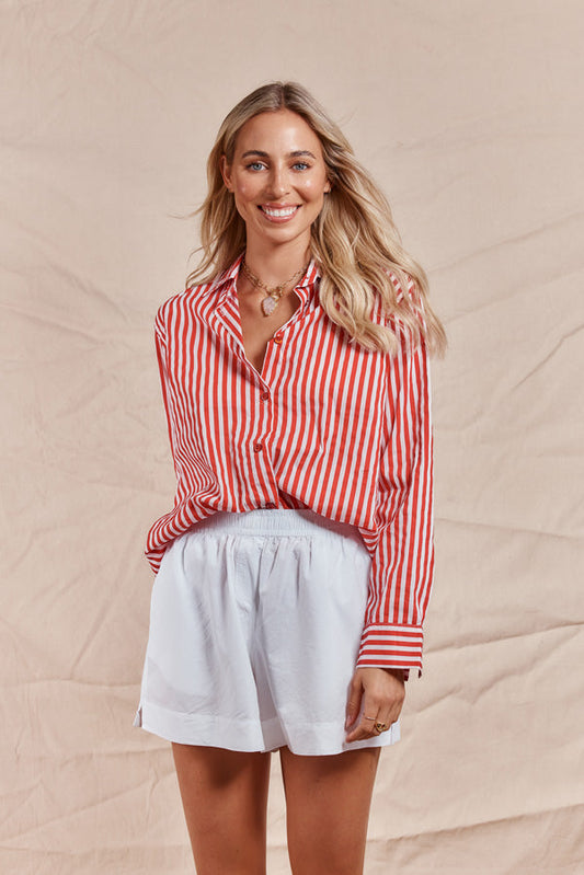 Image of Shirts. Product name - Itami Pamplone Shirt Olsen Red Stripe in Red colour by brand - Itami Division