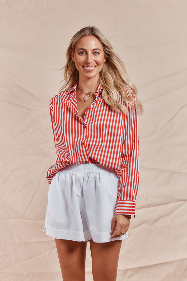 Image of Shirts. Product name - Itami Pamplone Shirt Olsen Red Stripe in Red colour by brand - Itami Division