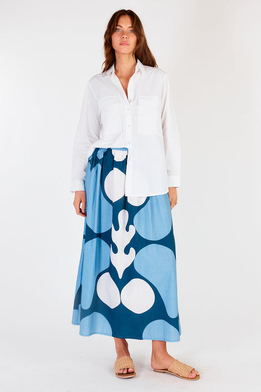 Image of a model wearing Skirts. Productname: Itami Elsa Skirt Negrita Blue in Blue colour by brand - Itami Division