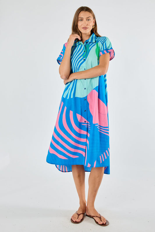 Image of Dresses. Product name - Itami Papillon Button Dress Blue in Blue colour by brand - Itami Division