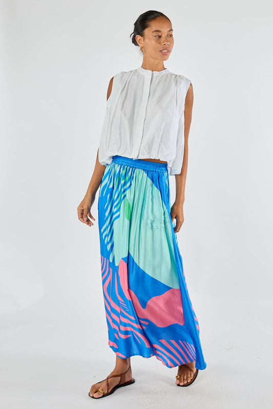 Image of a model wearing Skirts. Product name - Itami Papillon Skirt Blue in Blue colour by brand - Itami Division