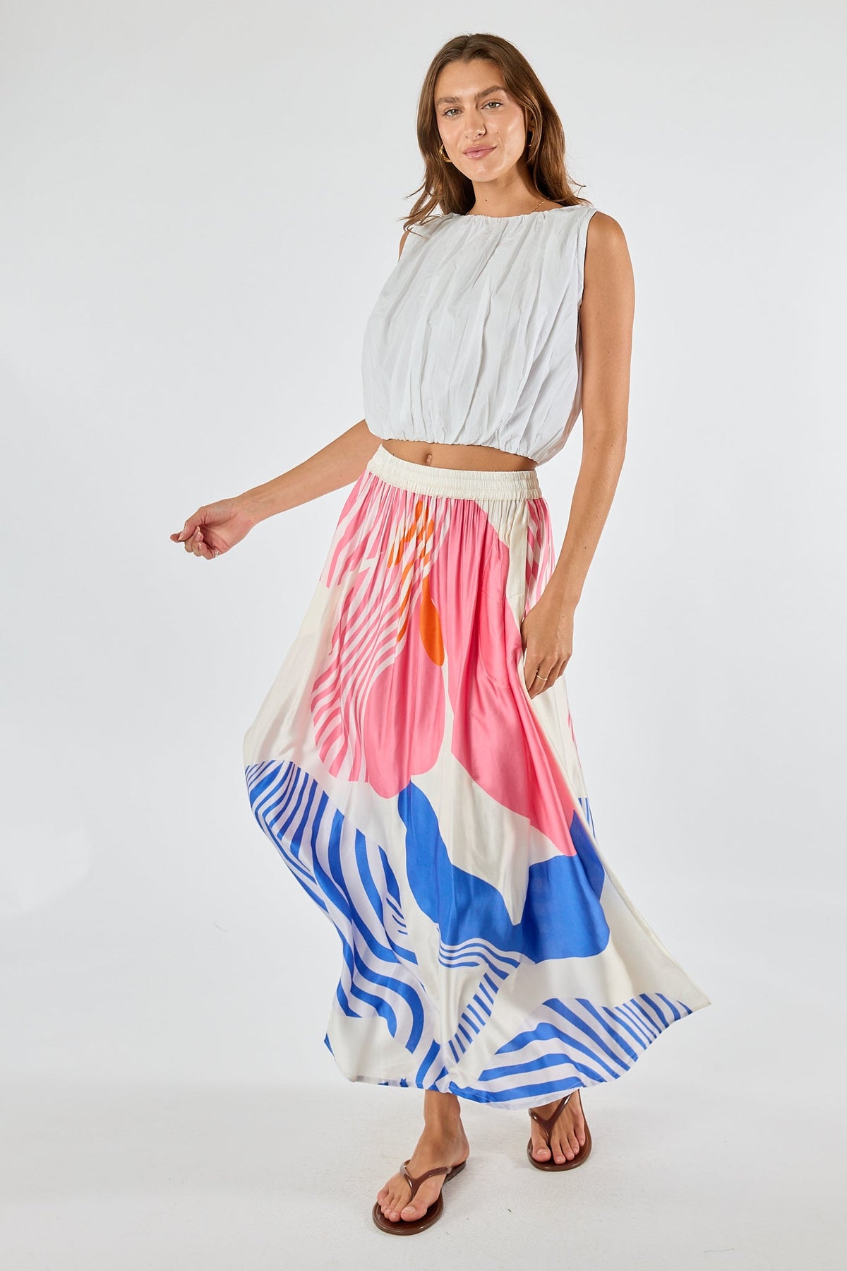 Image of a model wearing Skirts. Product name - Itami Papillon Skirt White in White colour by brand - Itami Division