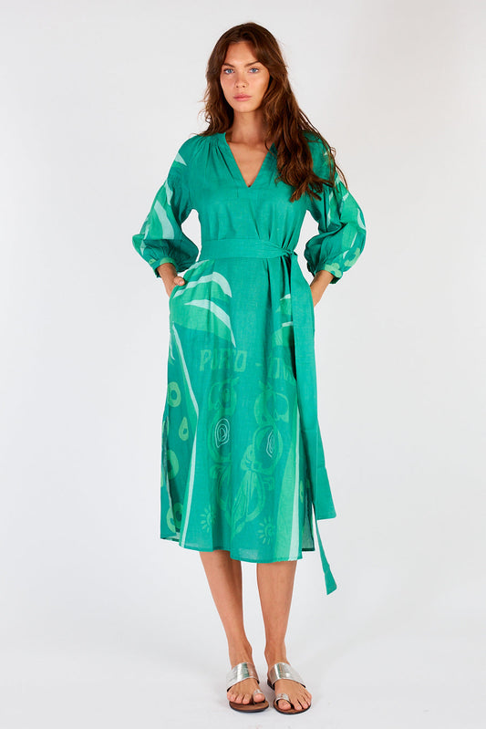 Image of Dresses. Productname: Itami Sakanto Kaftan Porto Nova Green in Green colour by brand - Itami Division
