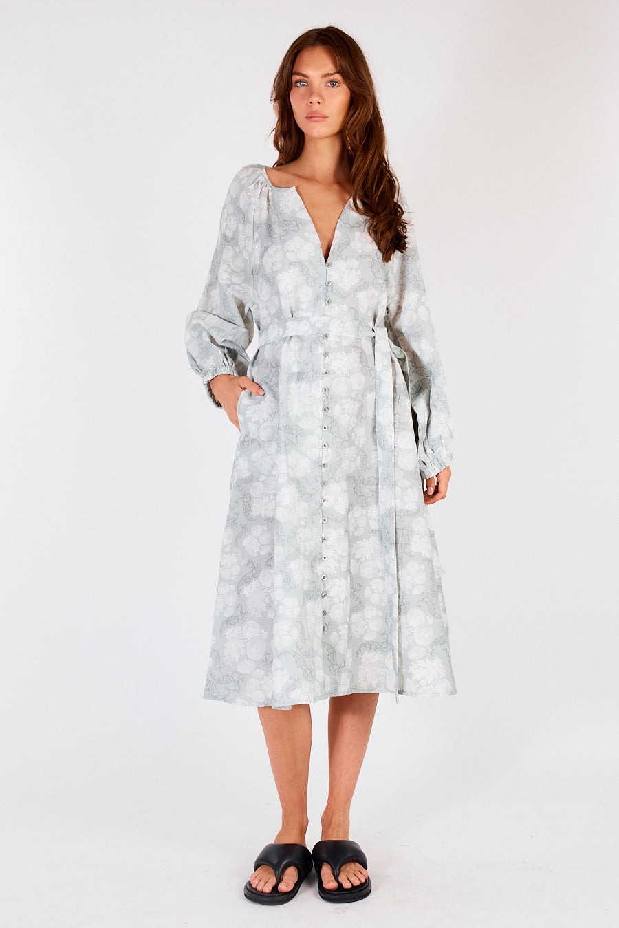 Division Itami Sakanto L/S Button Dress Flores (Xanadu)