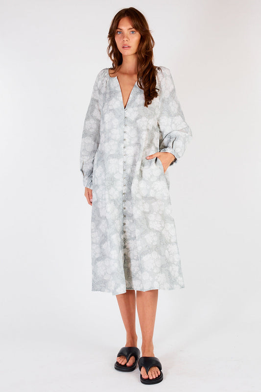 Image of Dresses. Productname: Itami Sakanto L/S Button Dress Flores Xanadu in Xanadu colour by brand - Itami Division