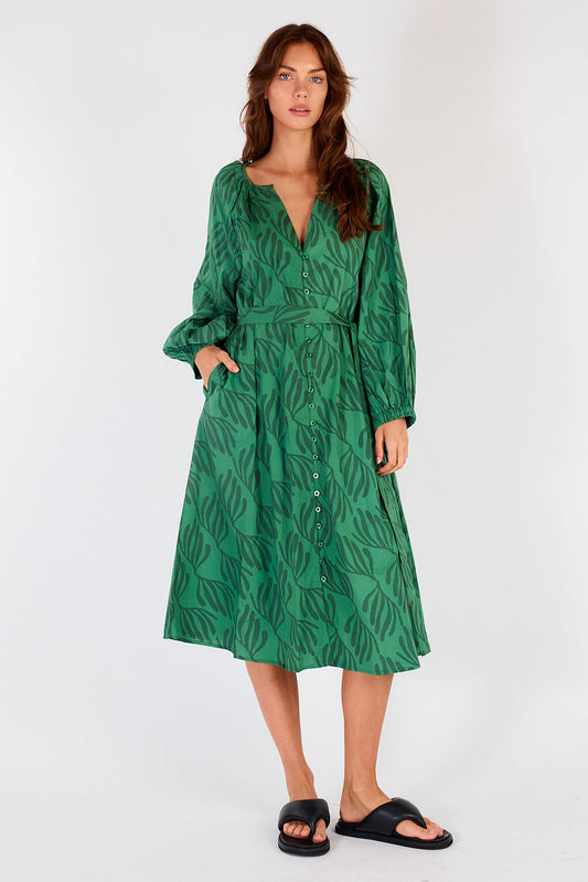 Image of Dresses. Productname: Itami Sakanto L/S Button Dress Verde Green in Green colour by brand - Itami Division